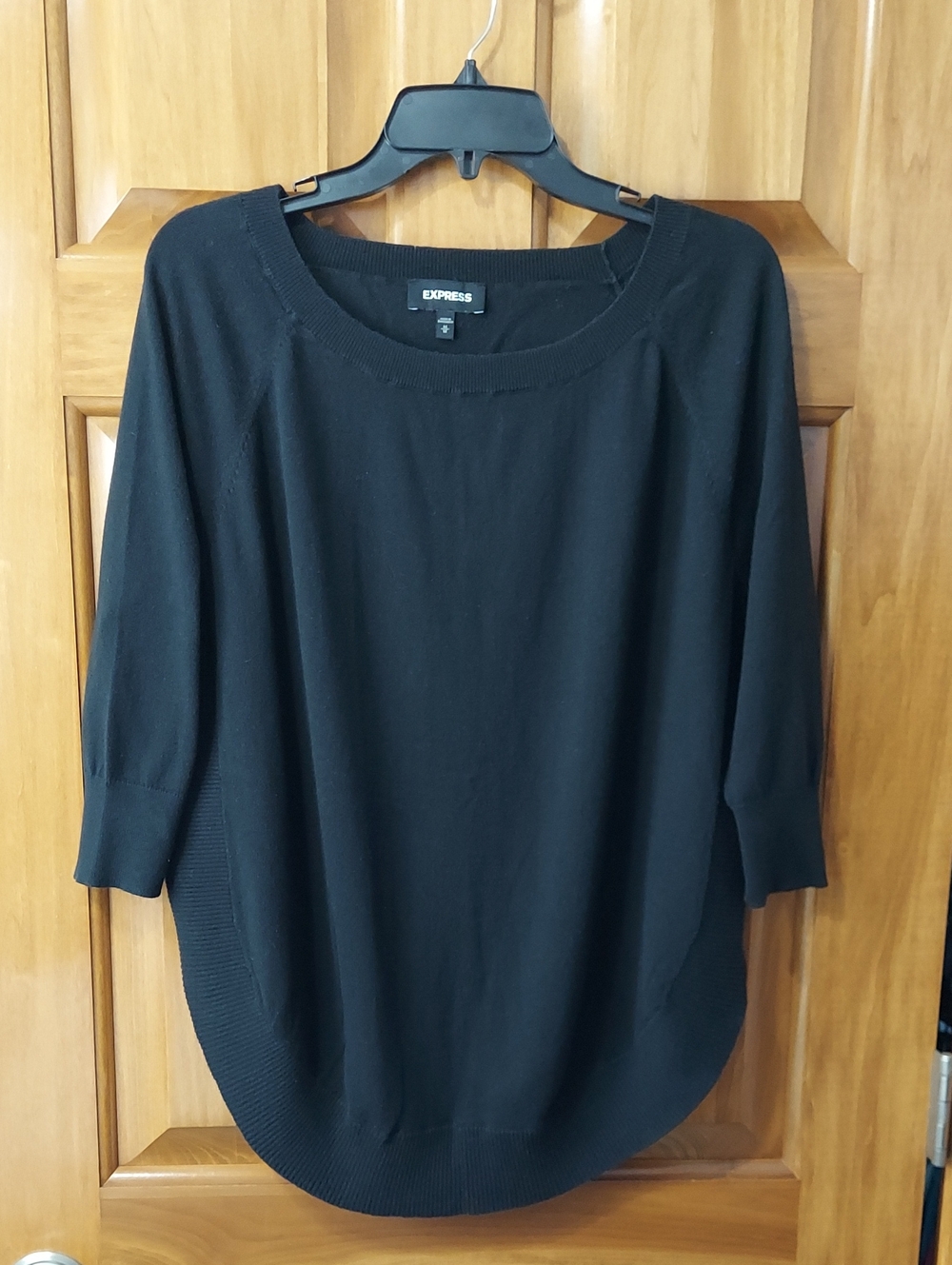 Express Oversized Black Boatneck Knit Top With Ribbed Hem All Around Size Medium